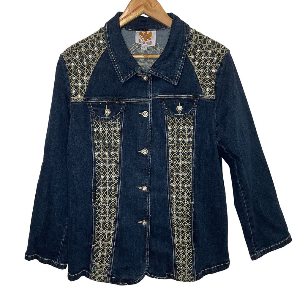 Ameri Mode Jean Jacket S Womens Rhinestone Bling … - image 1